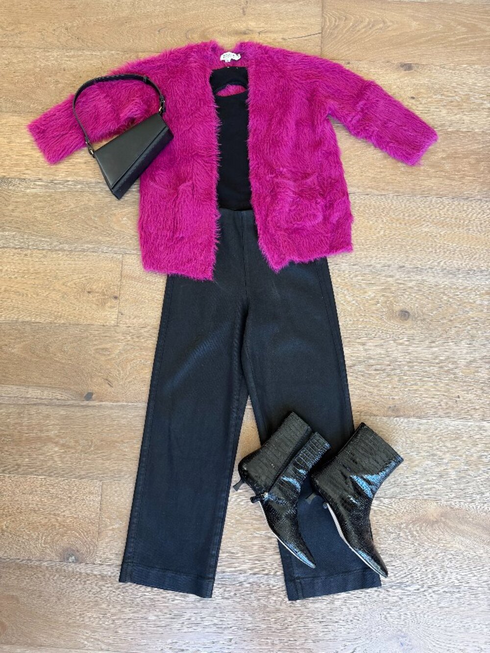 Molly Bracken Hot Pink Magenta Fuzzy Eyelash Open Front Cardigan S/M - CARDIGAN